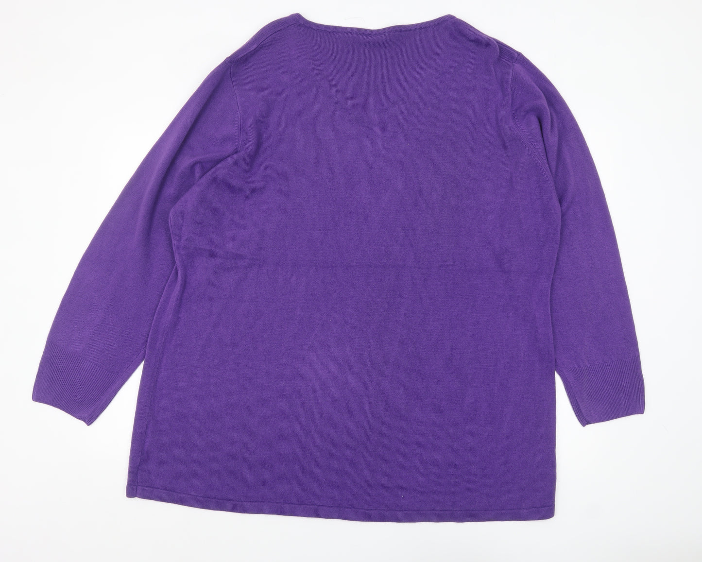 Yours Women Purple V-Neck Long Sleeve Plus Size 26/28 Acrylic Jumper