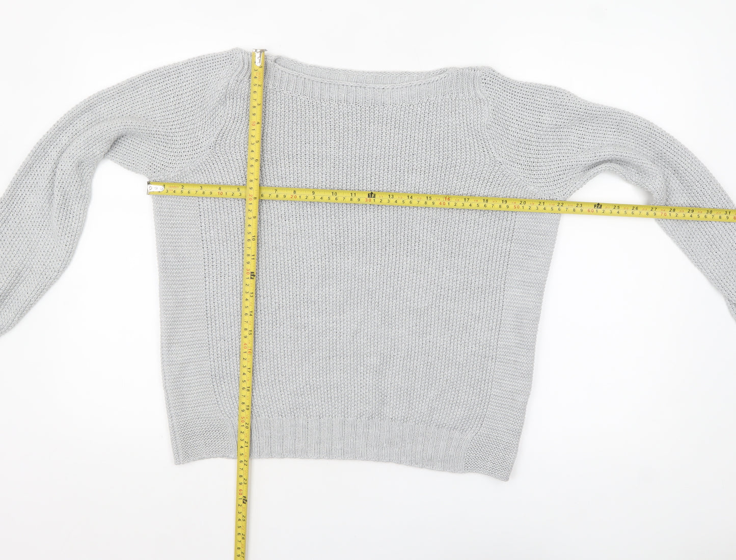 Marks and Spencer Women Grey Chunky Knit Wool Pullover Jumper UK 18