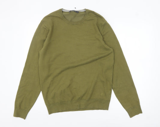 French Connection Men's Green Crew Neck Cotton Pullover Jumper M