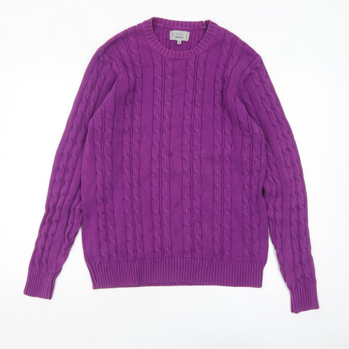 Marks and Spencer Men's Purple Cable-Knit Cotton Jumper M Regular Fit