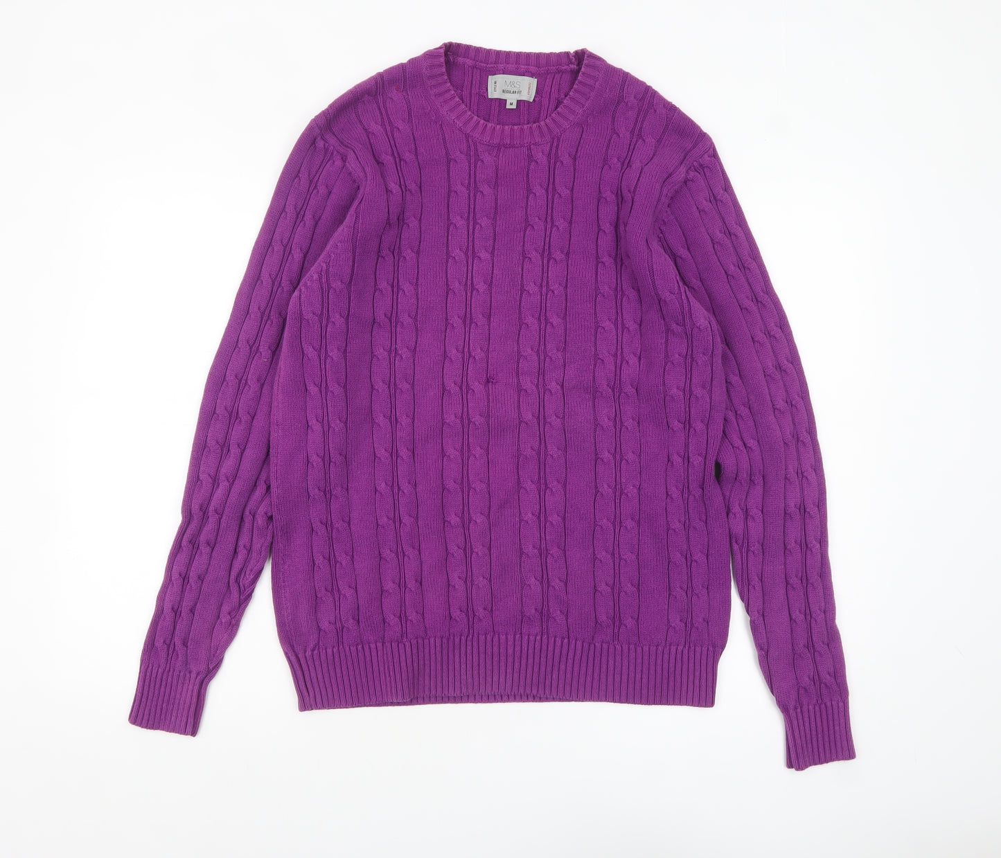 Marks and Spencer Men's Purple Cable-Knit Cotton Jumper M Regular Fit
