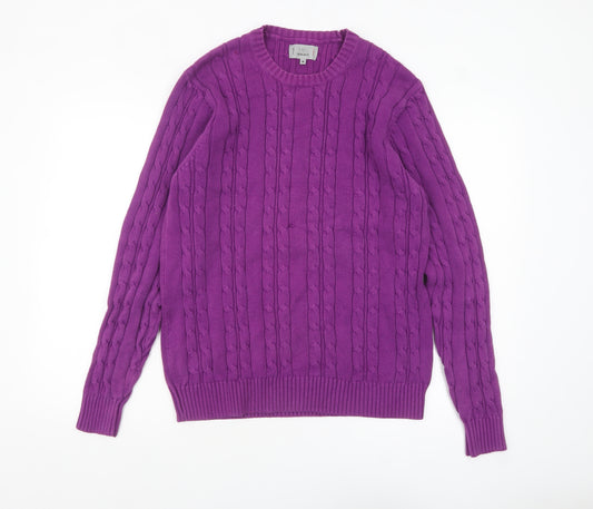 Marks and Spencer Men's Purple Cable-Knit Cotton Jumper M Regular Fit