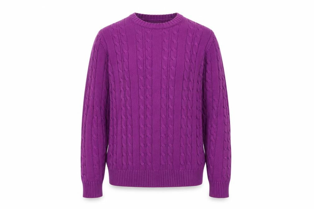 Marks and Spencer Men's Purple Cable-Knit Cotton Jumper M Regular Fit