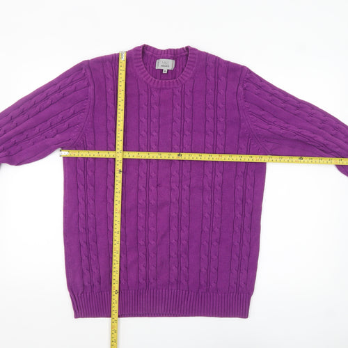 Marks and Spencer Men's Purple Cable-Knit Cotton Jumper M Regular Fit
