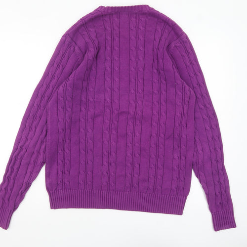 Marks and Spencer Men's Purple Cable-Knit Cotton Jumper M Regular Fit