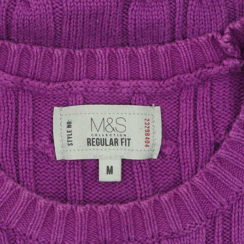 Marks and Spencer Men's Purple Cable-Knit Cotton Jumper M Regular Fit