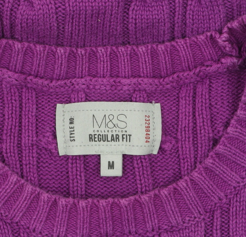 Marks and Spencer Men's Purple Cable-Knit Cotton Jumper M Regular Fit