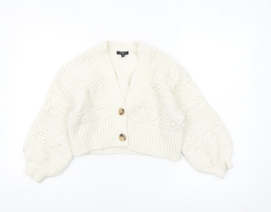 Mavi Women's Ivory Chunky-Knit V-Neck Button Cardigan XS
