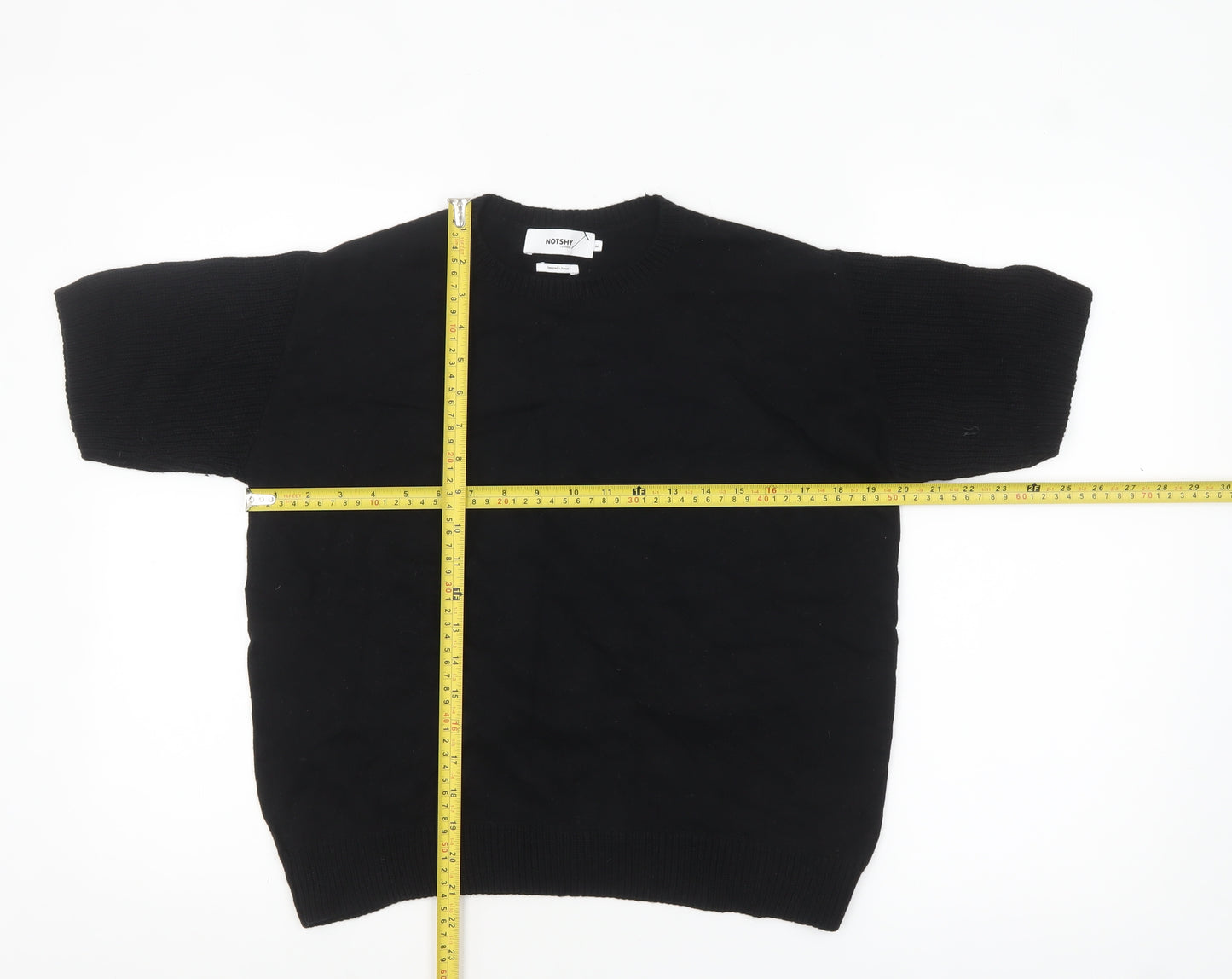 NOTSHY Women Black Cotton Cashmere Short Sleeve Pullover Jumper M