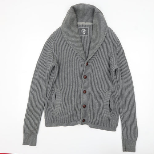 H&M L.O.G.G Men’s Grey Cotton Chunky Knit Cardigan M