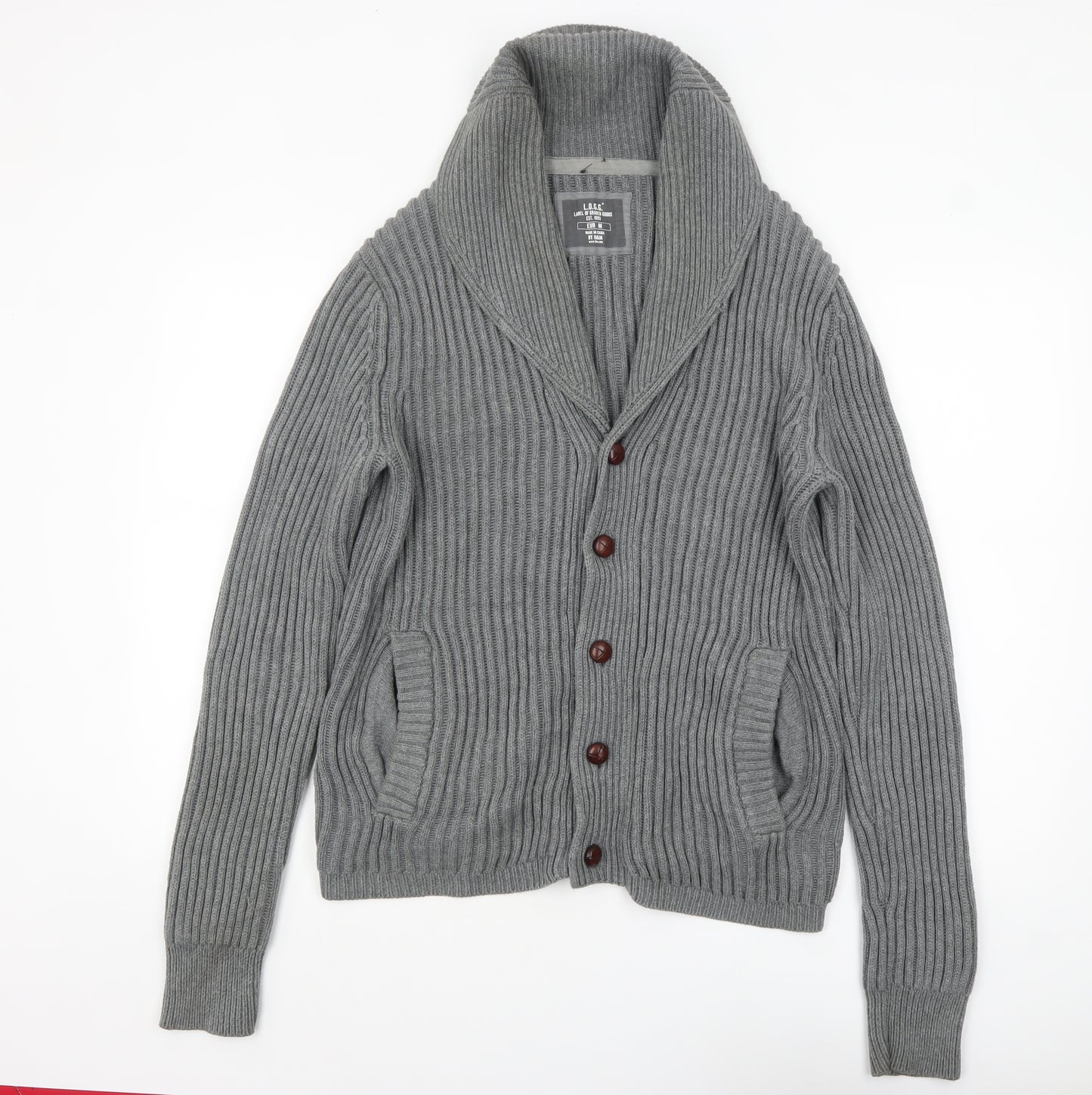 H&M L.O.G.G Men’s Grey Cotton Chunky Knit Cardigan M