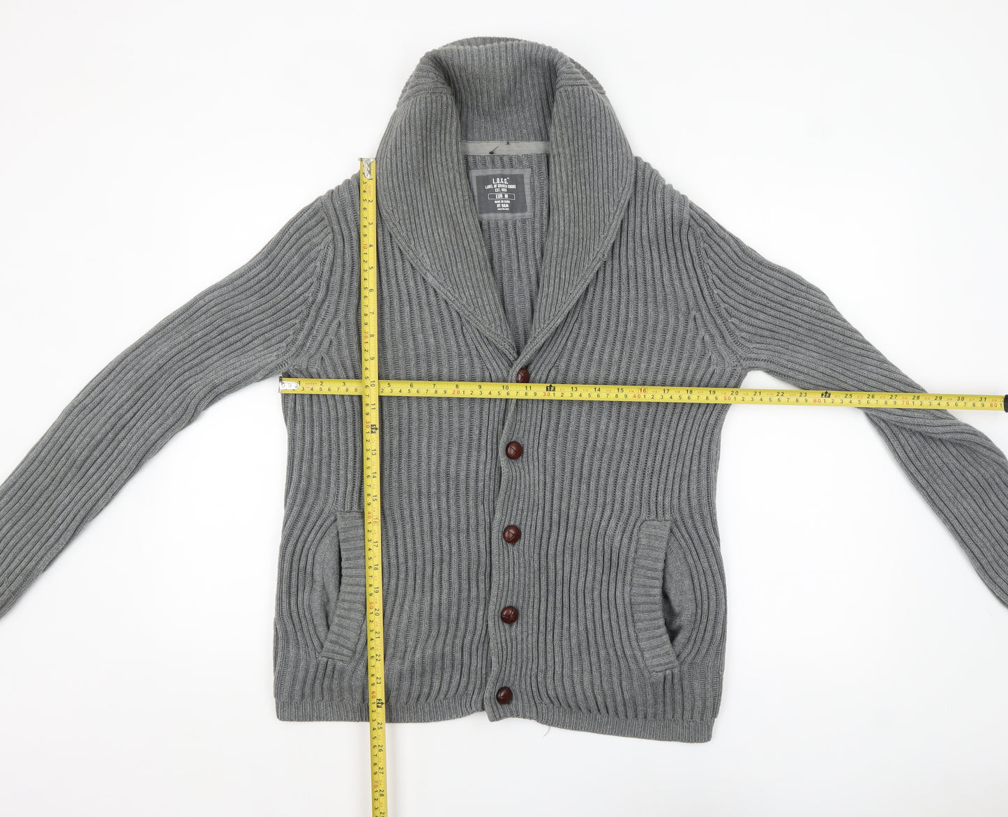 H&M L.O.G.G Men’s Grey Cotton Chunky Knit Cardigan M