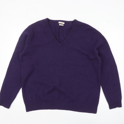Munrospun Men's Purple Wool V-Neck Jumper XL Classic Knit