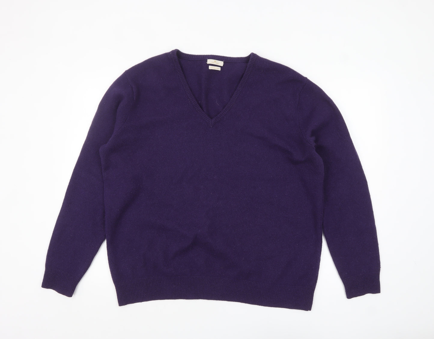 Munrospun Men's Purple Wool V-Neck Jumper XL Classic Knit