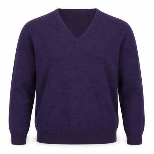 Munrospun Men's Purple Wool V-Neck Jumper XL Classic Knit