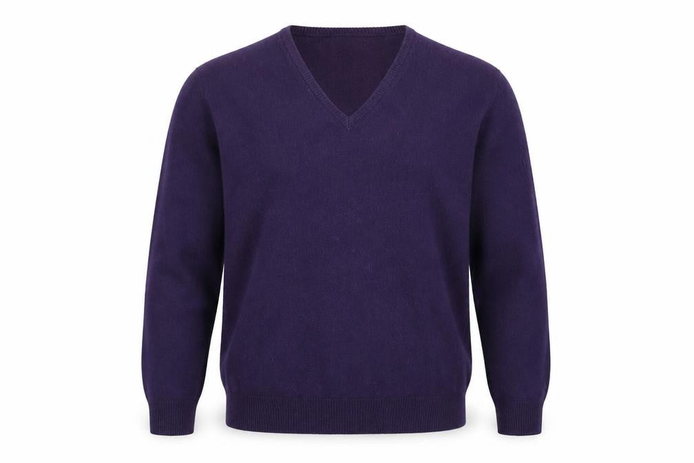 Munrospun Men's Purple Wool V-Neck Jumper XL Classic Knit