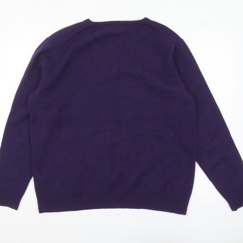 Munrospun Men's Purple Wool V-Neck Jumper XL Classic Knit
