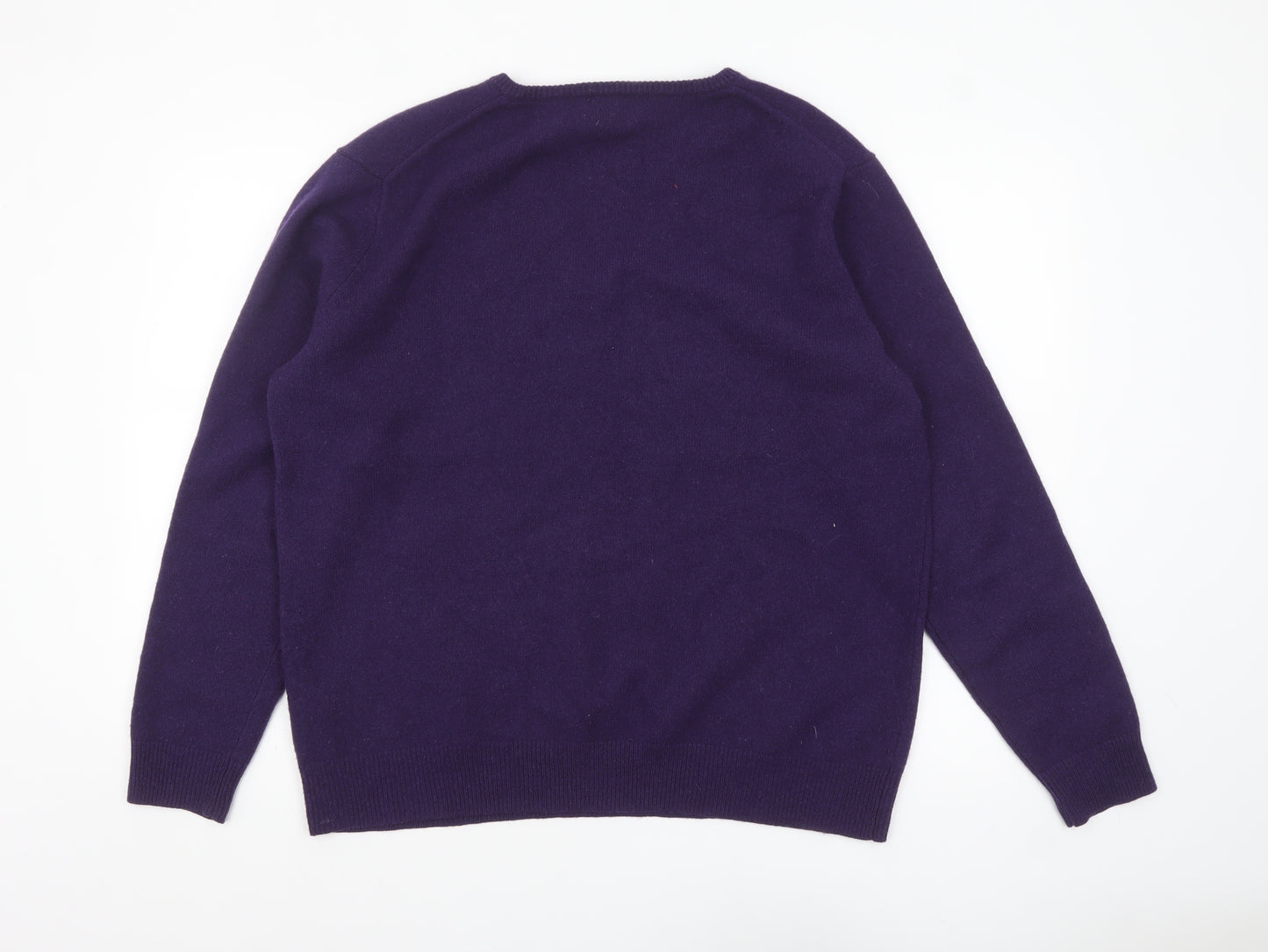 Munrospun Men's Purple Wool V-Neck Jumper XL Classic Knit