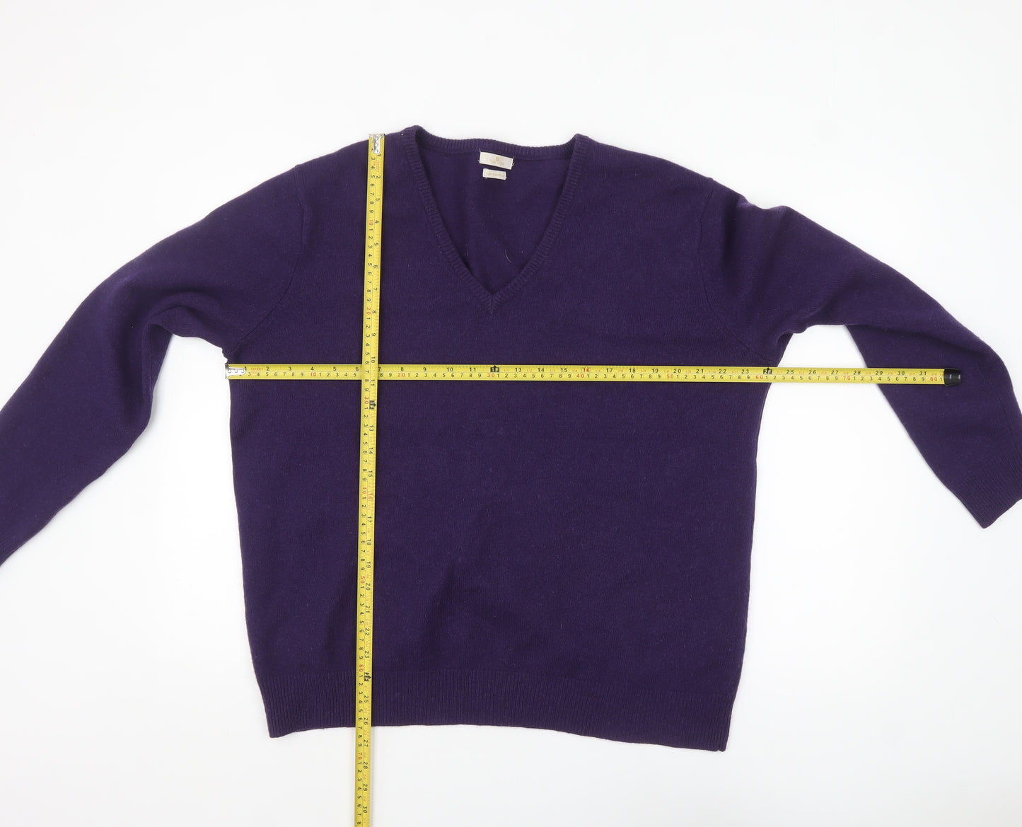 Munrospun Men's Purple Wool V-Neck Jumper XL Classic Knit