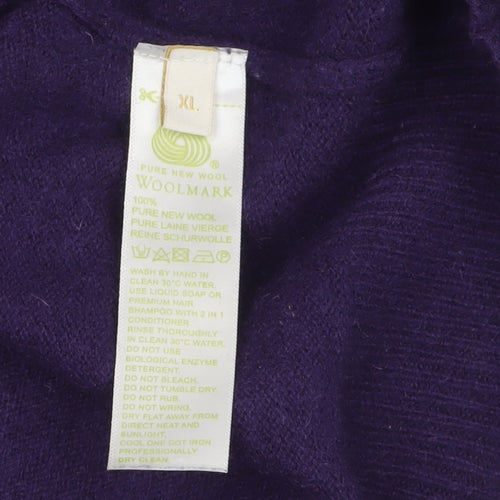 Munrospun Men's Purple Wool V-Neck Jumper XL Classic Knit