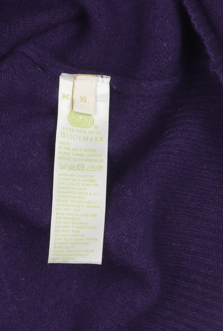 Munrospun Men's Purple Wool V-Neck Jumper XL Classic Knit
