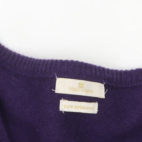 Munrospun Men's Purple Wool V-Neck Jumper XL Classic Knit