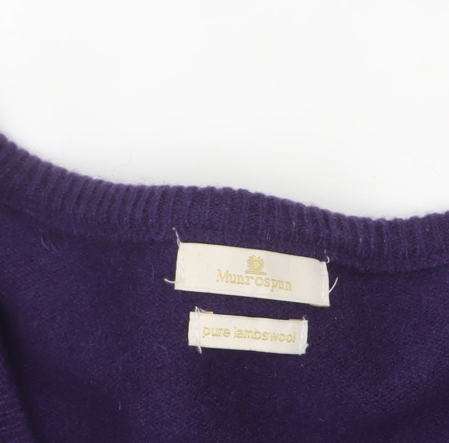 Munrospun Men's Purple Wool V-Neck Jumper XL Classic Knit