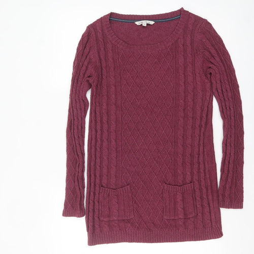 Fat Face Women Red Cable Knit Long Sleeve Tunic Jumper Size 14