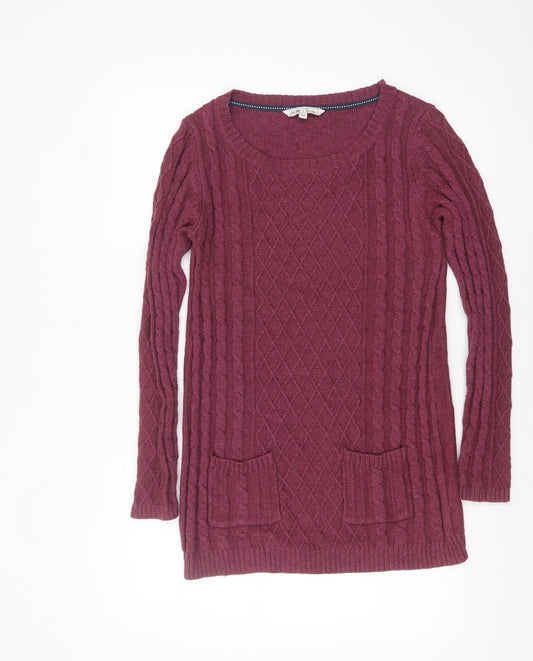 Fat Face Women Red Cable Knit Long Sleeve Tunic Jumper Size 14