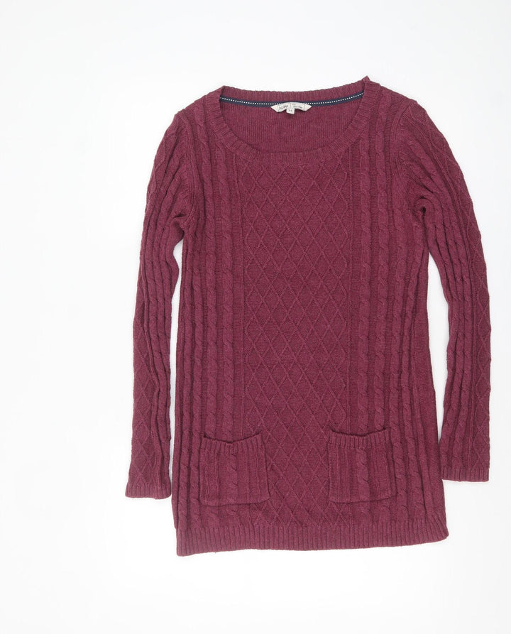 Fat Face Women Red Cable Knit Long Sleeve Tunic Jumper Size 14