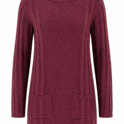 Fat Face Women Red Cable Knit Long Sleeve Tunic Jumper Size 14