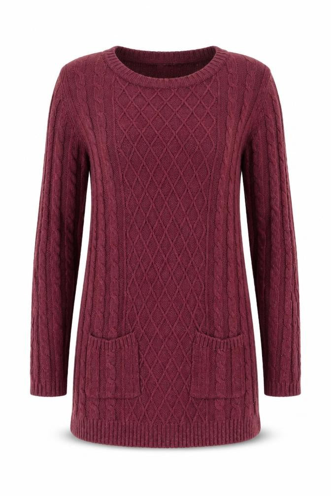 Fat Face Women Red Cable Knit Long Sleeve Tunic Jumper Size 14