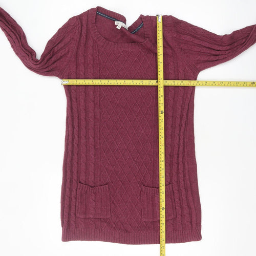 Fat Face Women Red Cable Knit Long Sleeve Tunic Jumper Size 14