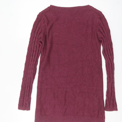 Fat Face Women Red Cable Knit Long Sleeve Tunic Jumper Size 14