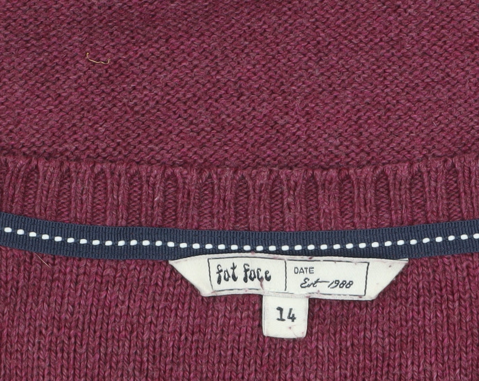 Fat Face Women Red Cable Knit Long Sleeve Tunic Jumper Size 14