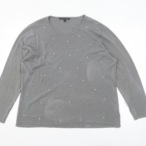 Bonmarché Women Grey Beaded Long Sleeve Pullover Jumper Size 20