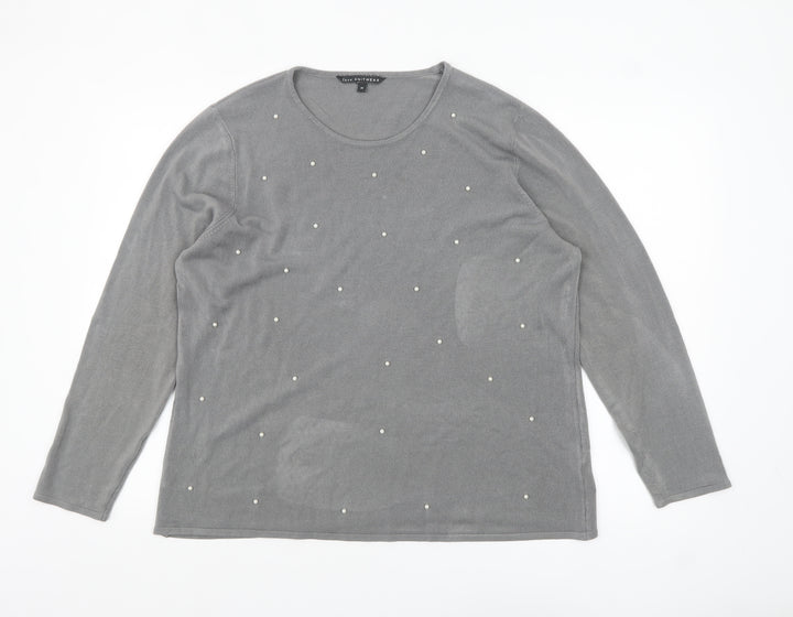 Bonmarché Women Grey Beaded Long Sleeve Pullover Jumper Size 20