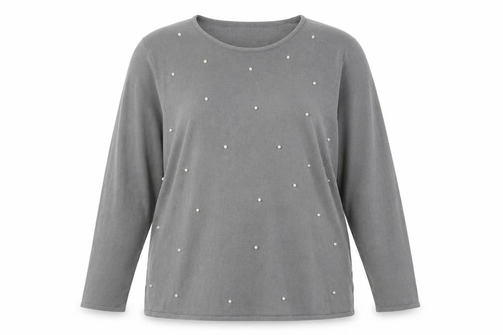Front view of Bonmarché Women Grey Beaded Long Sleeve jumper, size 20