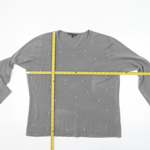 Bonmarché Women Grey Beaded Long Sleeve Pullover Jumper Size 20