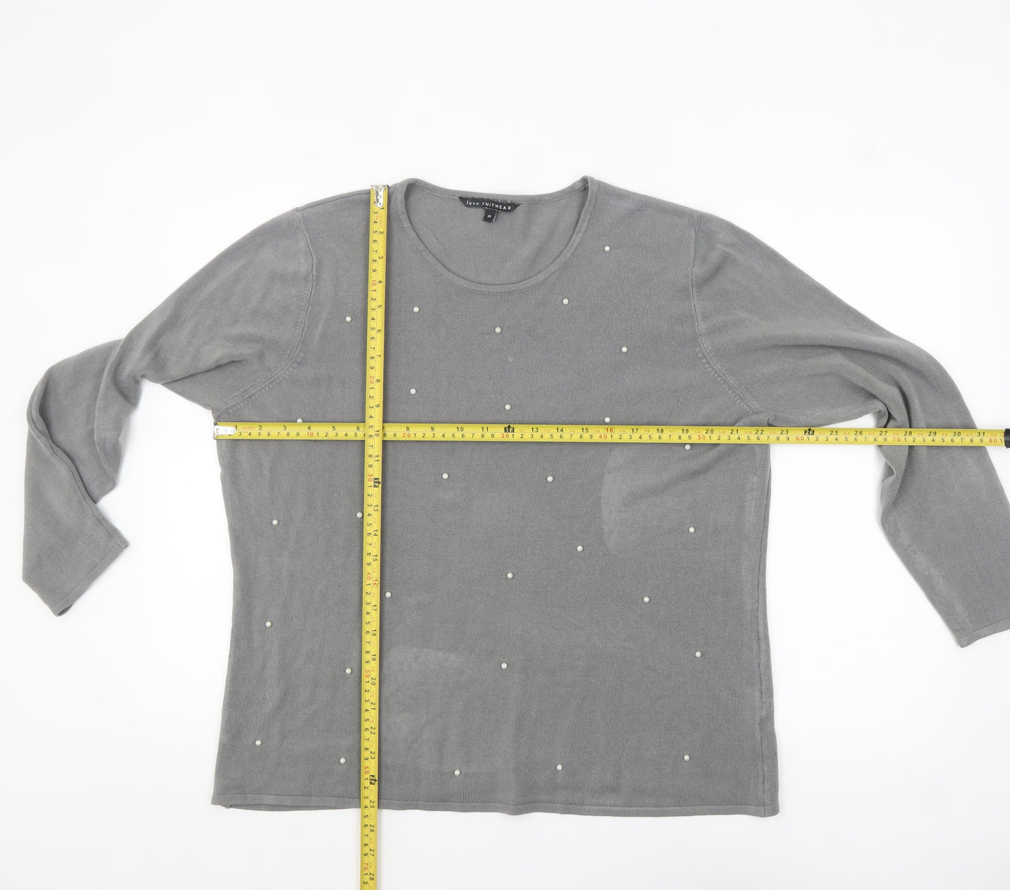 Bonmarché Women Grey Beaded Long Sleeve Pullover Jumper Size 20