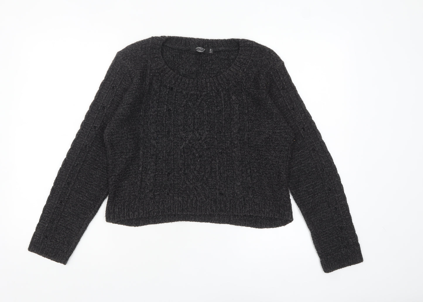 Pura Moda Womens Black Cable-Knit Pullover Jumper Size S