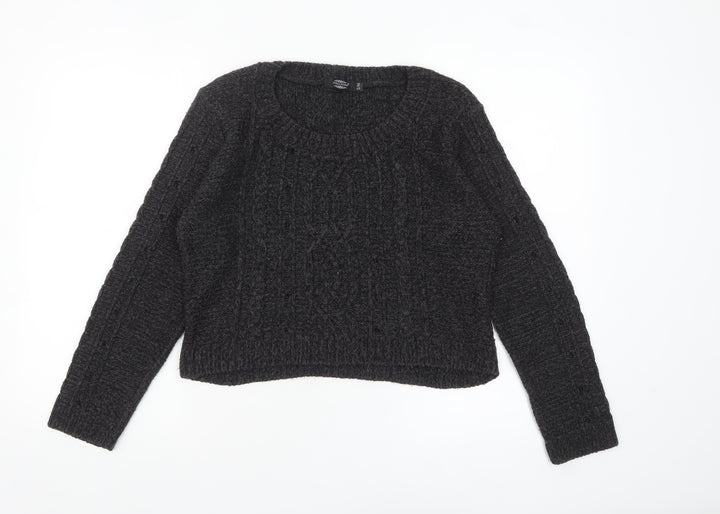 Pura Moda Womens Black Cable-Knit Pullover Jumper Size S