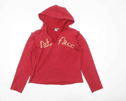 Fat Face Women's Red Cotton Blend Pullover Hoodie Size 12