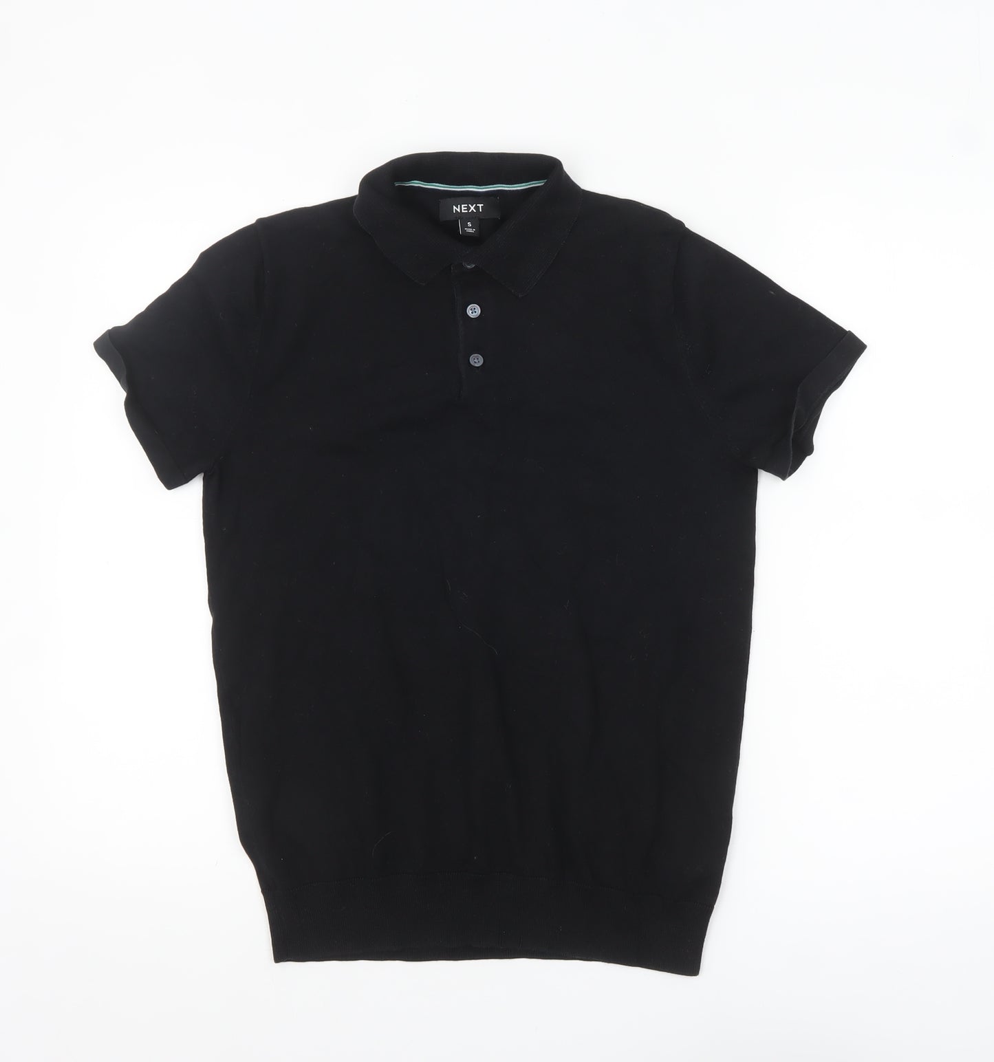 Next Men's Black Short Sleeve Polo Shirt Size S Cotton Blend