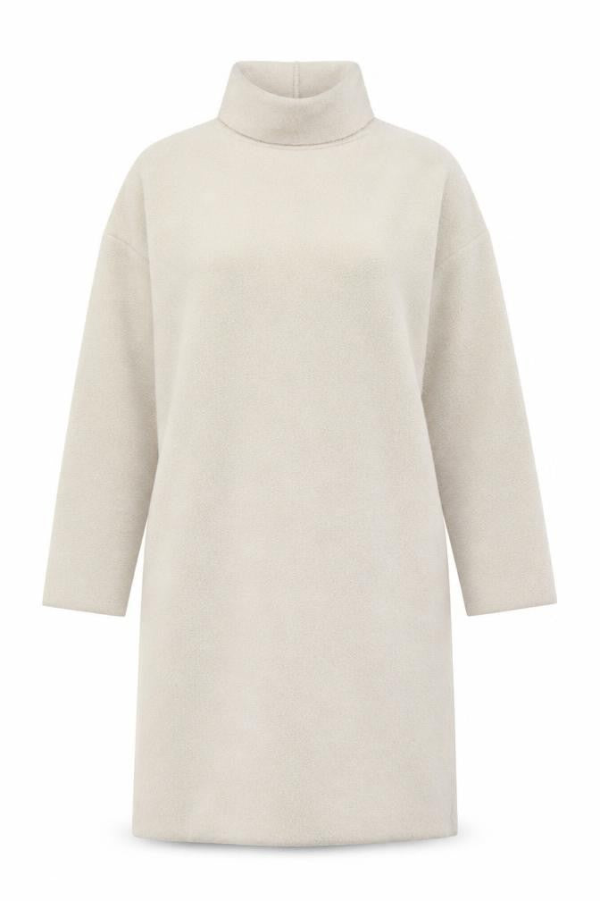 Front view of Zara Women Beige Wool Blend Roll Neck Shift Dress, size 10