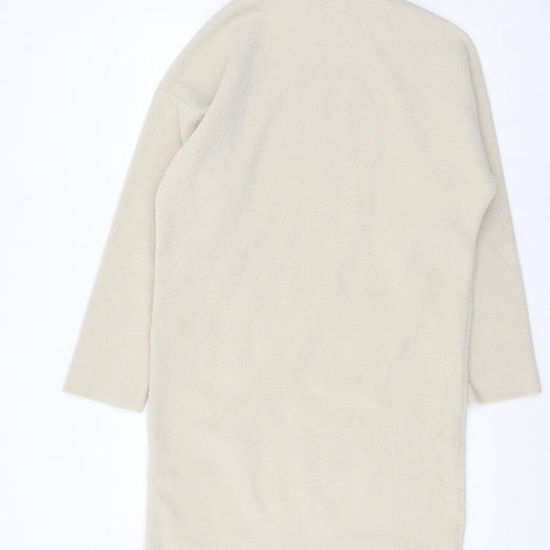 ZARA Women Beige Wool Blend Roll Neck Shift Dress Size 10