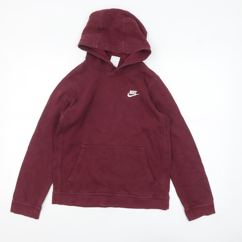 Nike Boys Maroon Pullover Hoodie Large 147-158cm Cotton Casual Sweatshirt