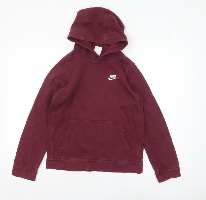 Nike Boys Maroon Pullover Hoodie Large 147-158cm Cotton Casual Sweatshirt