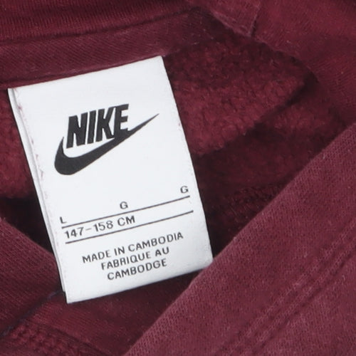 Nike Boys Maroon Pullover Hoodie Large 147-158cm Cotton Casual Sweatshirt