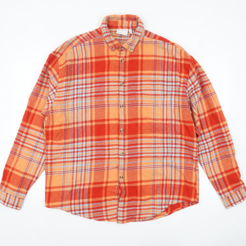 ASOS DESIGN Women's Orange Plaid Flannel Jacket L Regular Fit